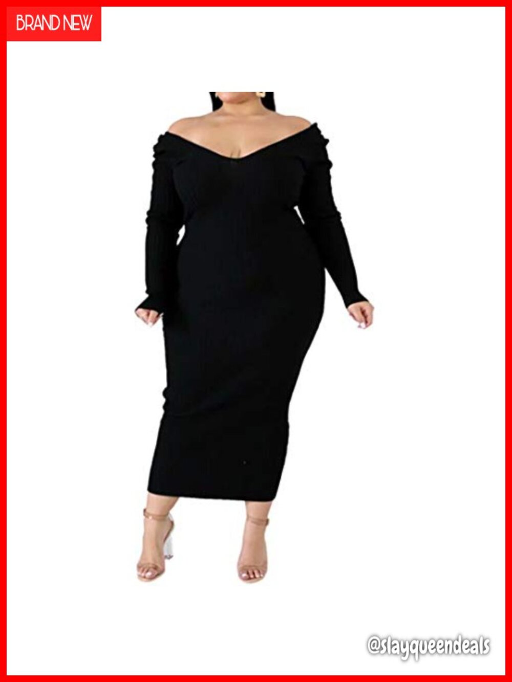 Plus Size Long Sleeve Off Shoulder Maxi Sweater Knit Dress Bodycon